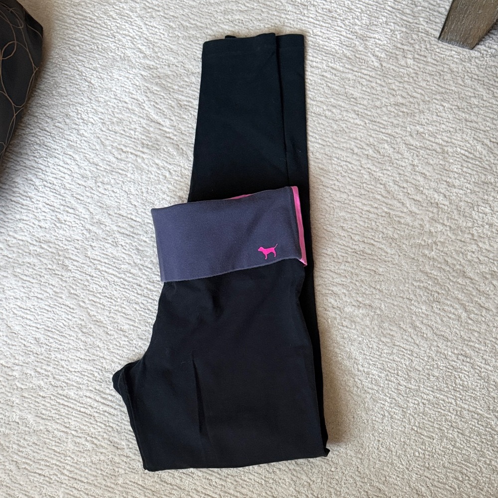 Black Leggings with Pink Logo